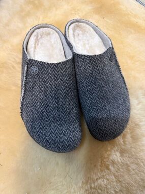 Birkenstock Gray Wool Herringbone Slip-On Slippers